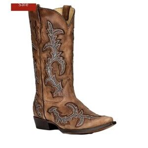 NIB Corral Men’s Honey Grey Inlay Embroidered Western Boots Leather 10 EE (wide)